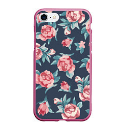Чехол iPhone 7/8 матовый Розы: паттерн, цвет: 3D-малиновый