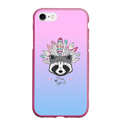 Чехол iPhone 7/8 матовый Raccoon: Free Spirit, цвет: 3D-малиновый