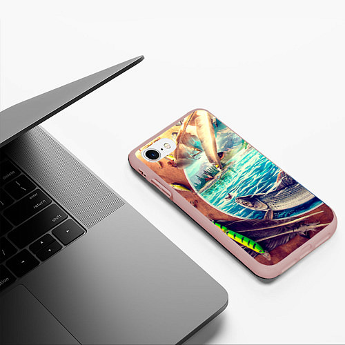 Чехол iPhone 7/8 матовый Истинный рыболов / 3D-Светло-розовый – фото 3
