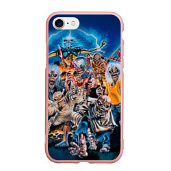 Чехол iPhone 7/8 матовый Iron Maiden: Skeletons, цвет: 3D-светло-розовый