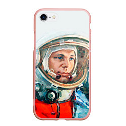 Чехол iPhone 7/8 матовый Гагарин в полете, цвет: 3D-светло-розовый