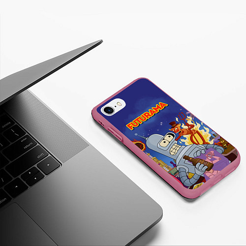 Чехол iPhone 7/8 матовый Futurama Devil / 3D-Малиновый – фото 3