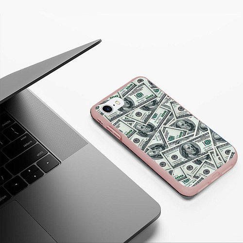 Чехол iPhone 7/8 матовый Банкноты / 3D-Светло-розовый – фото 3