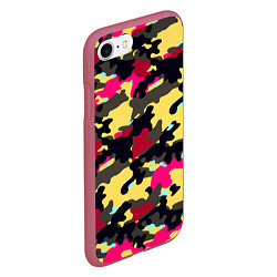Чехол iPhone 7/8 матовый Камуфляж: желтый/черный/розовый, цвет: 3D-малиновый — фото 2