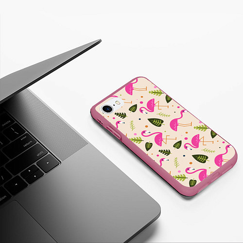 Чехол iPhone 7/8 матовый Нежный фламинго / 3D-Малиновый – фото 3