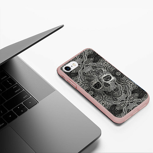Чехол iPhone 7/8 матовый Кружевной череп / 3D-Светло-розовый – фото 3