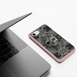 Чехол iPhone 7/8 матовый Кружевной череп, цвет: 3D-светло-розовый — фото 2