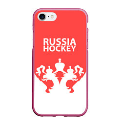 Чехол iPhone 7/8 матовый Russia Hockey, цвет: 3D-малиновый