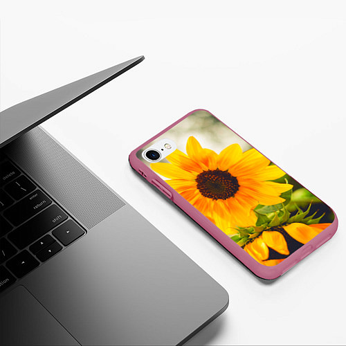 Чехол iPhone 7/8 матовый Подсолнухи / 3D-Малиновый – фото 3