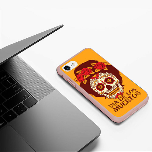 Чехол iPhone 7/8 матовый Мексиканский череп / 3D-Светло-розовый – фото 3