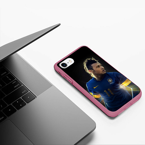 Чехол iPhone 7/8 матовый Neymar: Brasil Team / 3D-Малиновый – фото 3