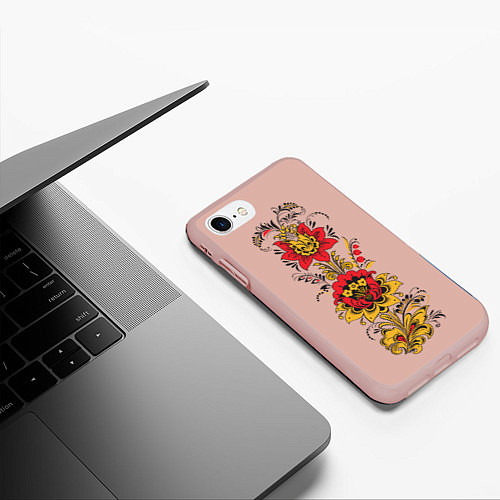 Чехол iPhone 7/8 матовый Хохлома: цветы / 3D-Светло-розовый – фото 3