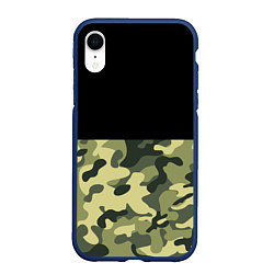 Чехол iPhone XR матовый Камуфляж: черный/хаки, цвет: 3D-тёмно-синий