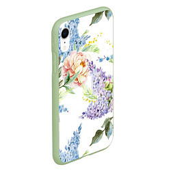 Чехол iPhone XR матовый Сирень и Пионы, цвет: 3D-салатовый — фото 2