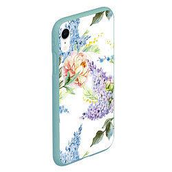 Чехол iPhone XR матовый Сирень и Пионы, цвет: 3D-мятный — фото 2