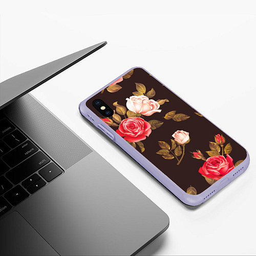 Чехол iPhone XS Max матовый Мотив из роз / 3D-Светло-сиреневый – фото 3