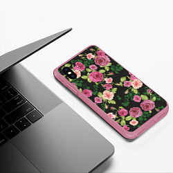 Чехол iPhone XS Max матовый Кусты из роз, цвет: 3D-малиновый — фото 2