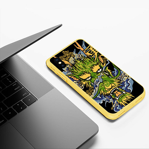 Чехол iPhone XS Max матовый Зеленый дракон / 3D-Желтый – фото 3