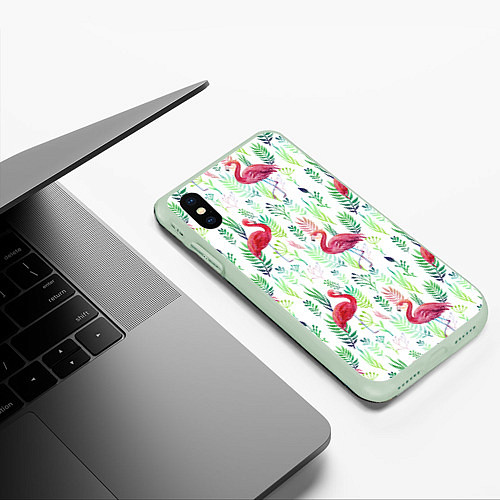Чехол iPhone XS Max матовый Цветы и бабочки 2 / 3D-Салатовый – фото 3