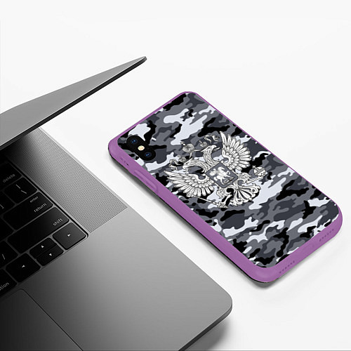 Чехол iPhone XS Max матовый Городской камуфляж Россия / 3D-Фиолетовый – фото 3