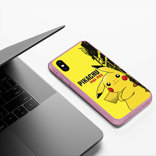Чехол iPhone XS Max матовый Pikachu Pika Pika / 3D-Розовый – фото 3