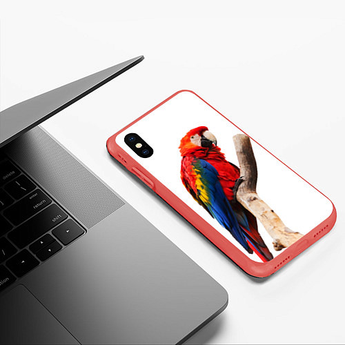 Чехол iPhone XS Max матовый Яркий попугай / 3D-Красный – фото 3