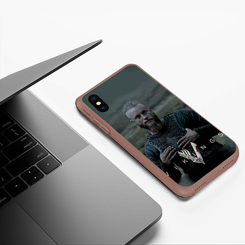 Чехол iPhone XS Max матовый Vikings: Ragnarr Lodbrok / 3D-Коричневый – фото 3