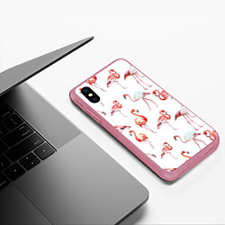 Чехол iPhone XS Max матовый Действия фламинго, цвет: 3D-малиновый — фото 2