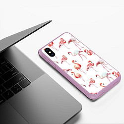 Чехол iPhone XS Max матовый Действия фламинго, цвет: 3D-сиреневый — фото 2