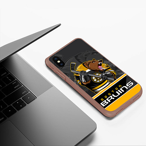 Чехол iPhone XS Max матовый Boston Bruins / 3D-Коричневый – фото 3