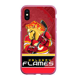 Чехол iPhone XS Max матовый Calgary Flames, цвет: 3D-малиновый