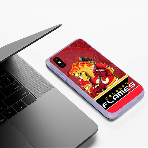 Чехол iPhone XS Max матовый Calgary Flames / 3D-Светло-сиреневый – фото 3