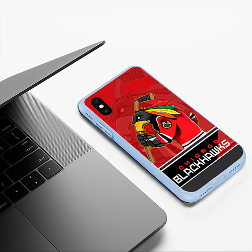 Чехол iPhone XS Max матовый Chicago Blackhawks / 3D-Голубой – фото 3