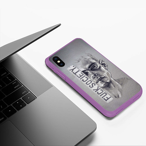 Чехол iPhone XS Max матовый Fuck Society / 3D-Фиолетовый – фото 3