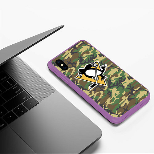 Чехол iPhone XS Max матовый Penguins Camouflage / 3D-Фиолетовый – фото 3