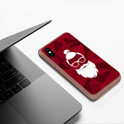 Чехол iPhone XS Max матовый Санта хипстер, цвет: 3D-коричневый — фото 2