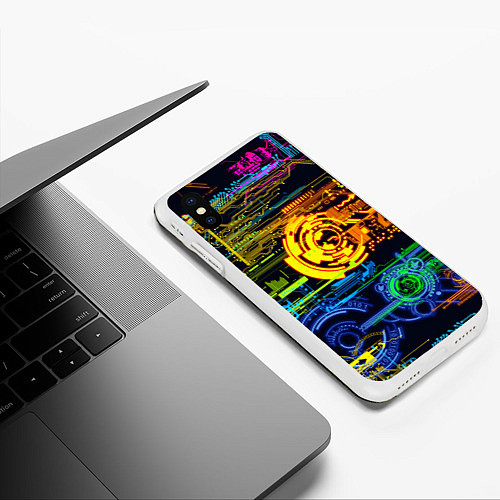 Чехол iPhone XS Max матовый Техно / 3D-Белый – фото 3