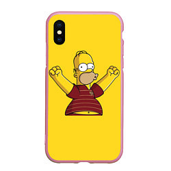 Чехол iPhone XS Max матовый Гомер-болельщик, цвет: 3D-розовый