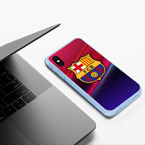 Чехол iPhone XS Max матовый ФК Барселона / 3D-Голубой – фото 3