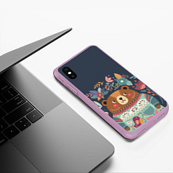 Чехол iPhone XS Max матовый Осенний медведь, цвет: 3D-сиреневый — фото 2
