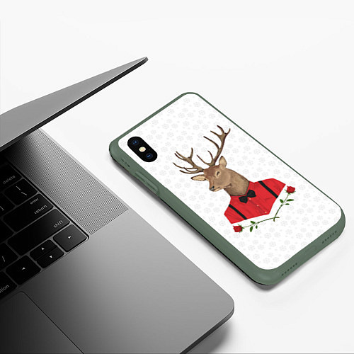 Чехол iPhone XS Max матовый Christmas Deer / 3D-Темно-зеленый – фото 3