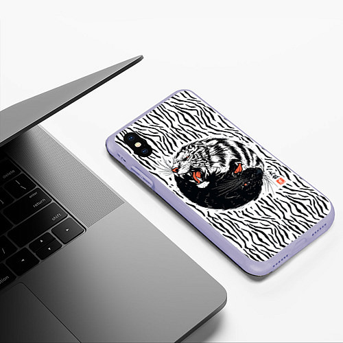 Чехол iPhone XS Max матовый Yin Yang Tigers / 3D-Светло-сиреневый – фото 3