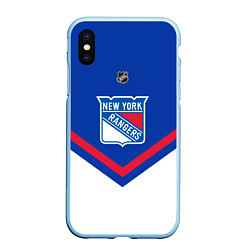 Чехол iPhone XS Max матовый NHL: New York Rangers, цвет: 3D-голубой