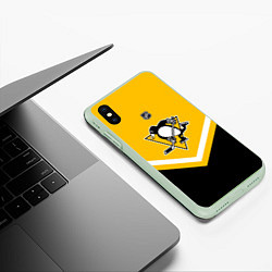 Чехол iPhone XS Max матовый NHL: Pittsburgh Penguins, цвет: 3D-салатовый — фото 2