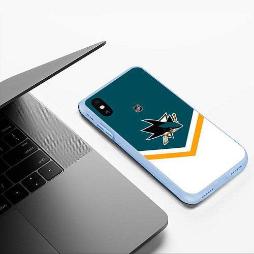Чехол iPhone XS Max матовый NHL: San Jose Sharks / 3D-Голубой – фото 3