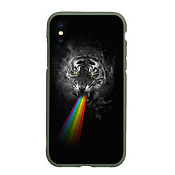 Чехол iPhone XS Max матовый Космический тигр, цвет: 3D-темно-зеленый