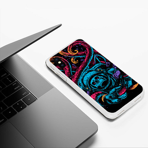 Чехол iPhone XS Max матовый Космический осьминог / 3D-Белый – фото 3