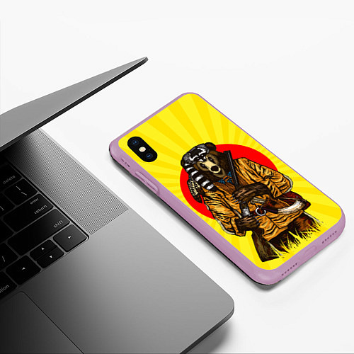Чехол iPhone XS Max матовый Медведь охотник / 3D-Сиреневый – фото 3