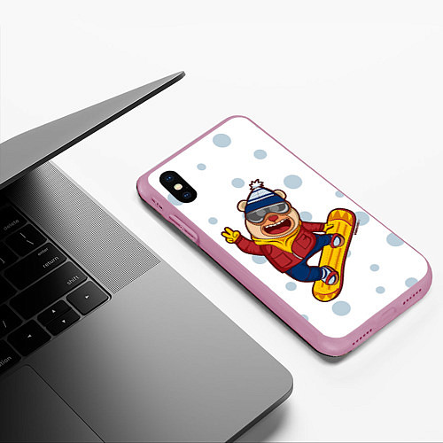 Чехол iPhone XS Max матовый Мишка сноубордист / 3D-Розовый – фото 3