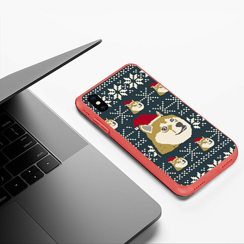 Чехол iPhone XS Max матовый Doge новогодний / 3D-Красный – фото 3